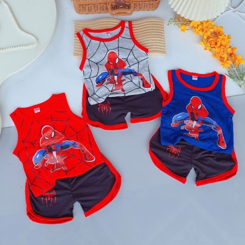 Đồ bộ bé trai, bộ quần áo siêu nhân nhện spider man ba lỗ sát nách chất cotton cho bé từ 7-25kg
