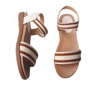 Giày xăng đan nữ đế bằng da bò thật phối thun cao cấp VI VI .Đế cao 2 phân .