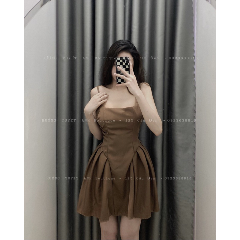 Váy 2 dây xoè xếp ly dáng ngắn