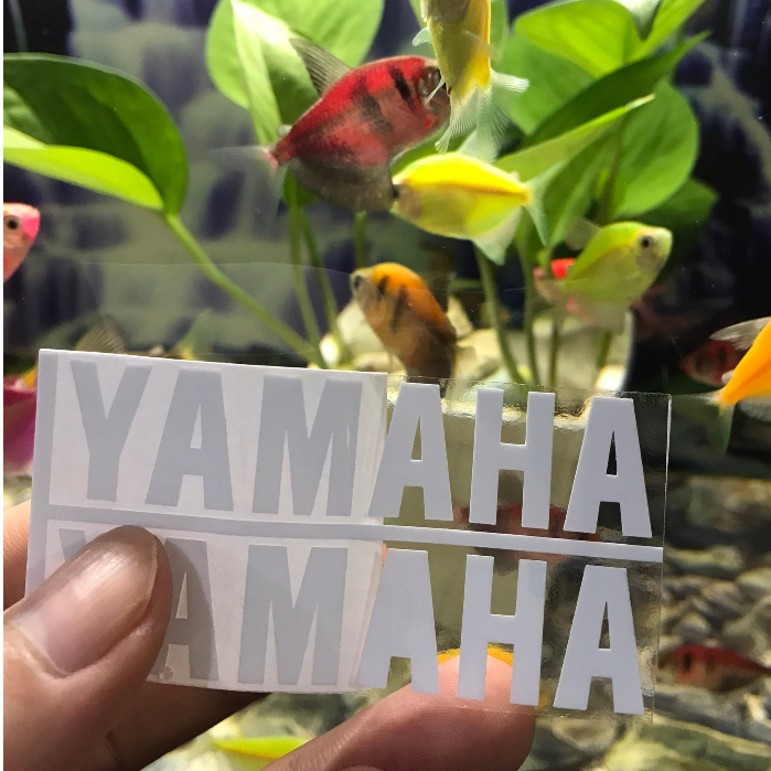 Tem Logo Yamaha Trắng lột màng cao cấp , Yamaha dán phuộc , dán xe , nón ...vv