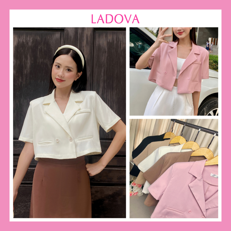 Áo khoác vest blazer croptop tay ngắn lỡ có độn vai dáng ngắn lửng chất 1 lớp mềm mát màu đen be nâu