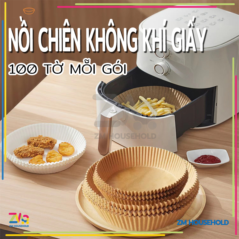 Nồi chiên không khí giấy,100 Miếng Giấy Lót Nồi Chiên Hình Khuôn Bánh-Giảm Thiểu Tối Đa Dầu Mỡ Bám Vào Nồi Chiên
