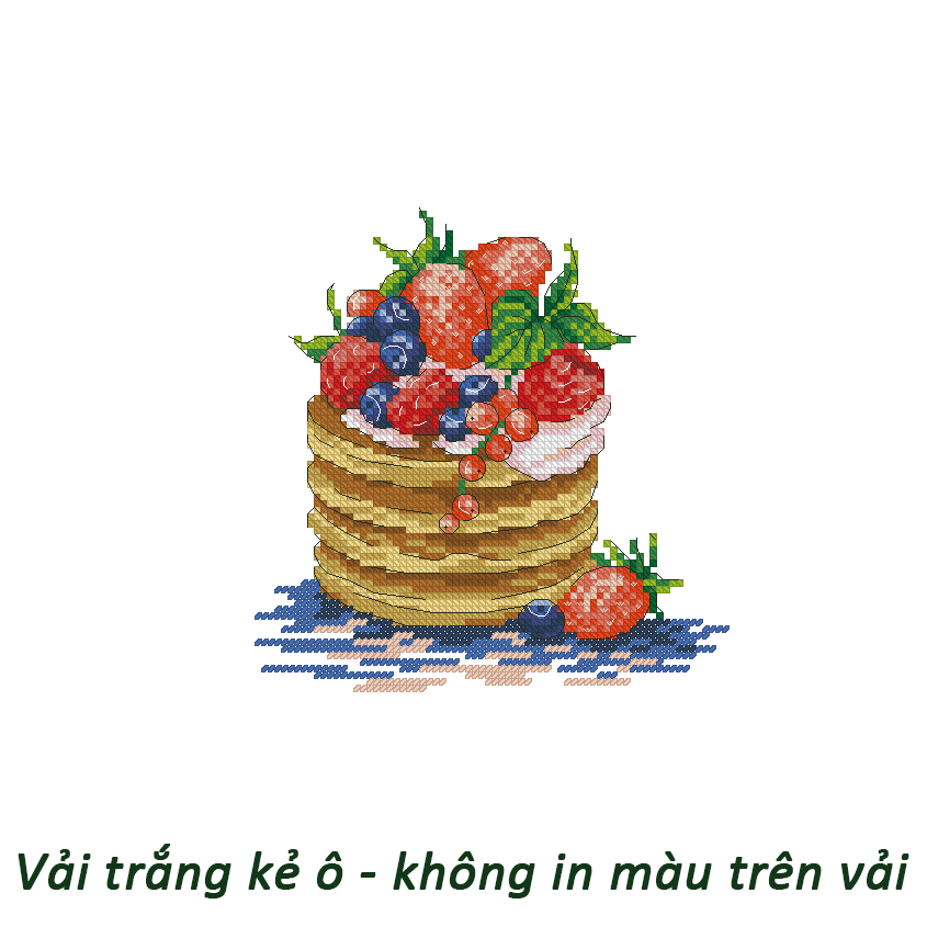 Tranh thêu chữ thập không in màu trên vải - bánh ngọt pancake b007 (19x19 cm)