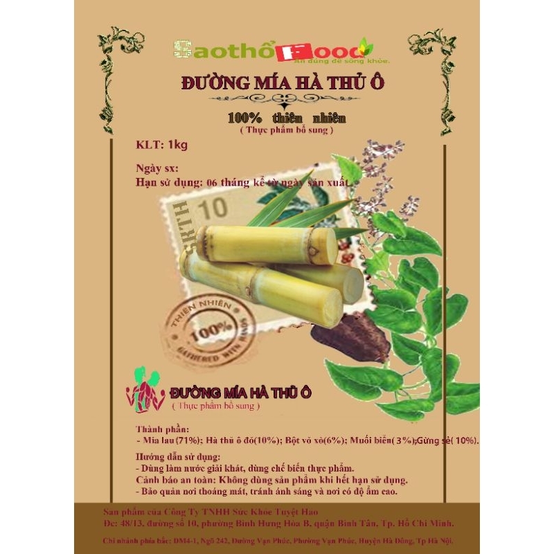 Đường mía hà thủ ô túi nilon 1kg