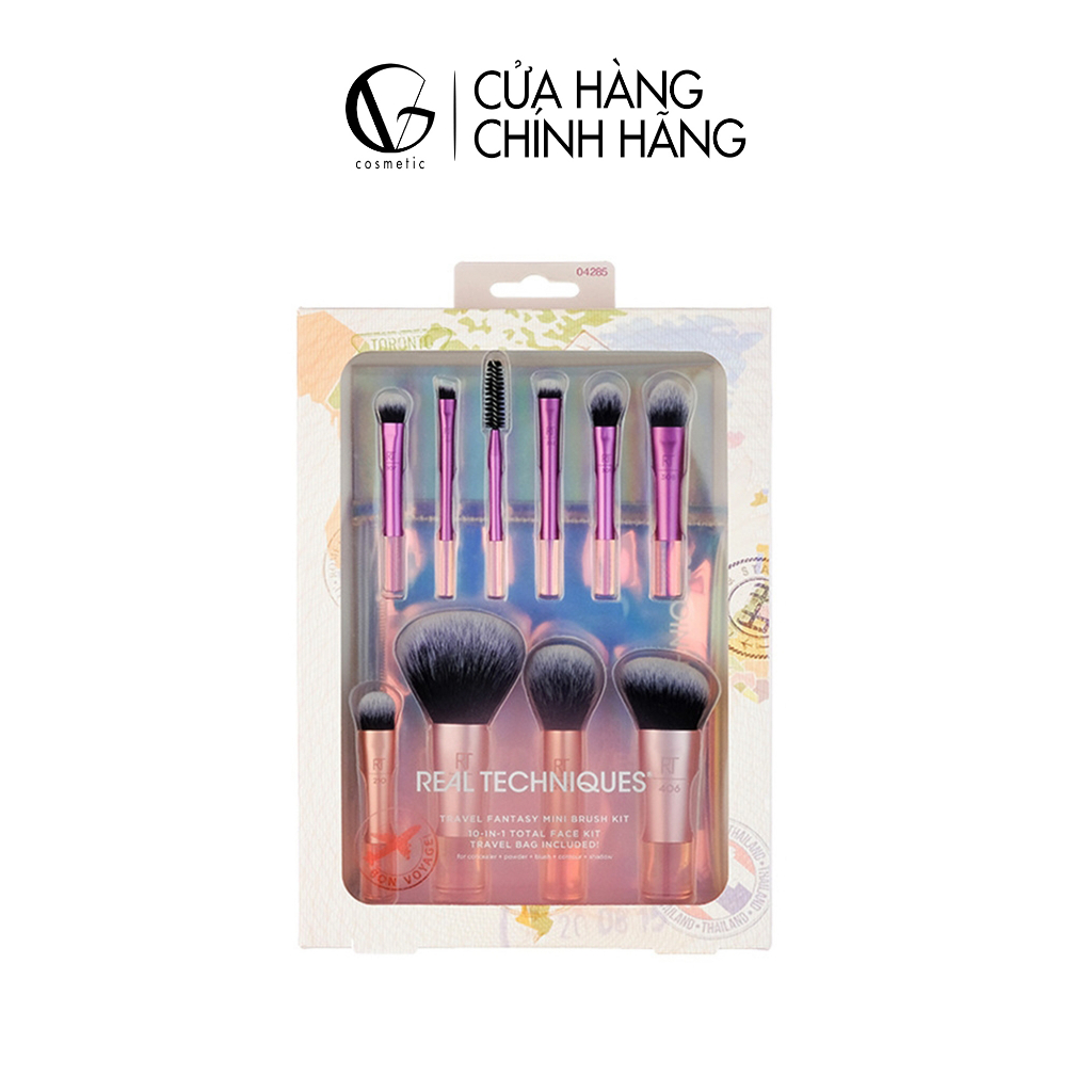 [Thanh lý] Bộ Cọ trang điểm cá nhân Mini 10 Cây REAL TECHNIQUES Travel Fantasy Mini Brush Kit (Kèm Túi)