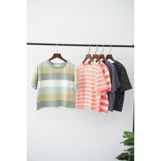 Áo Thun thời trang Hàn Quốc Dáng Lửng LAM, Áo phông cotton nữ kẻ sọc dáng croptop