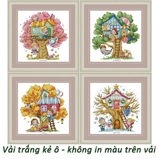 Tranh thêu chữ thập không in màu trên vải - cây 4 mùa (27 x 28 cm)