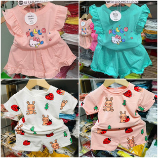 Bộ cộc tay cotton họa tiết Minky Mom cho bé gái