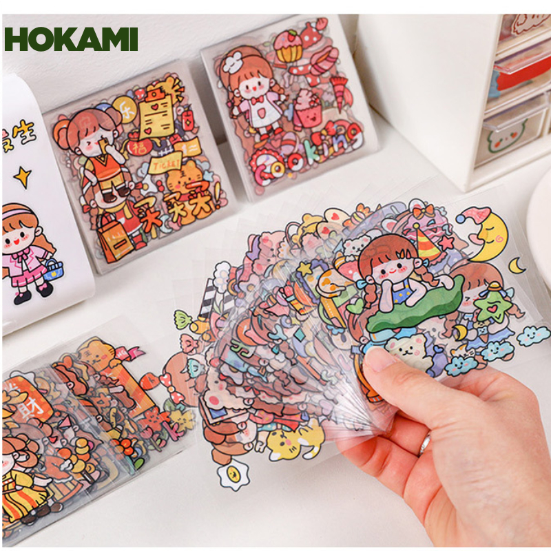 Sticker cute trang trí tập vở, bình nước, bút nước, đồ dùng học tập , 1 tấm họa tiết hoạt hình - văn phòng phẩm - HOKAMI