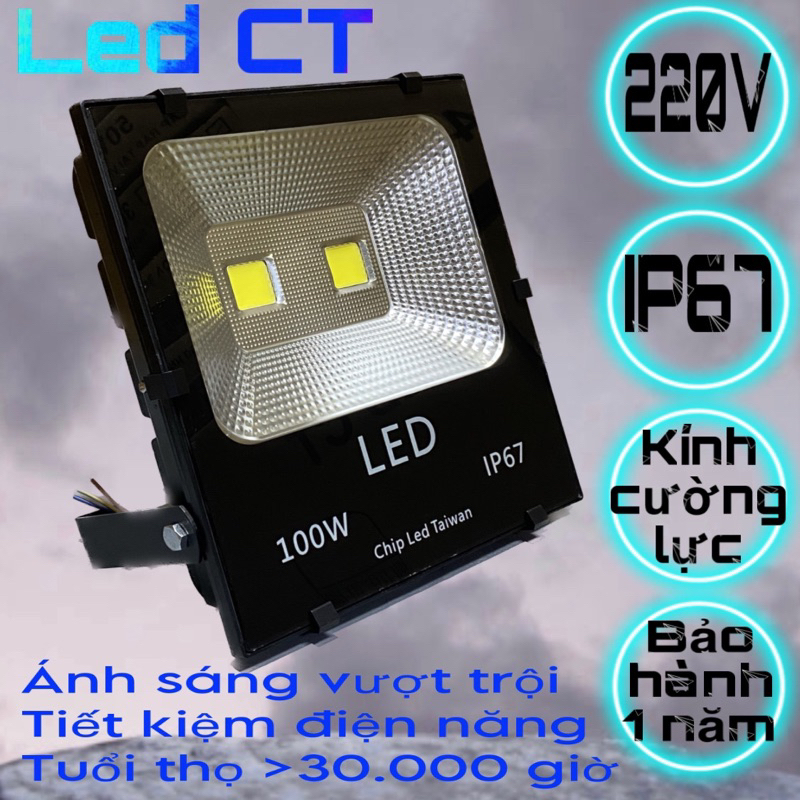 Đèn Pha Led 100W Thân Nhôm (Trắng, Vàng, Xanh dương, Xanh lá, Đỏ)