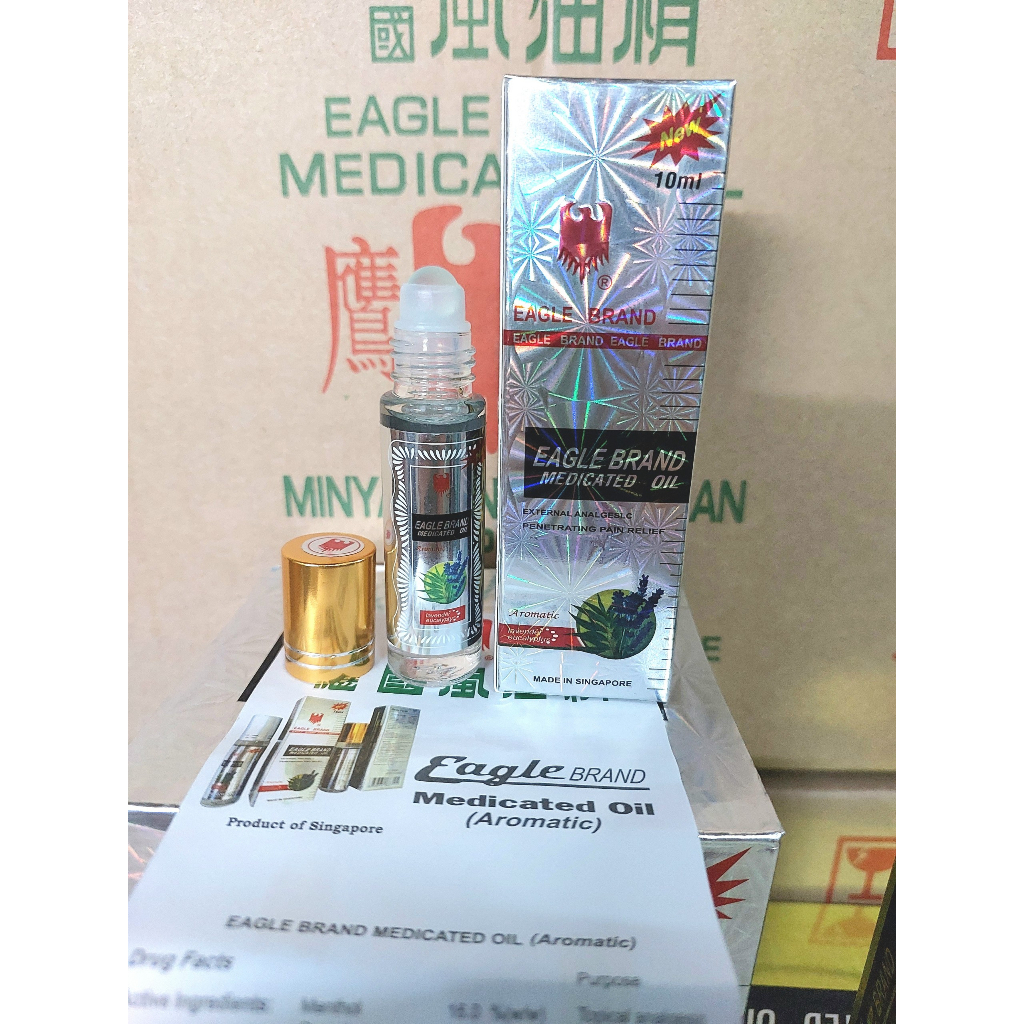 LỐC 12 CHAI DẦU GIÓ TRẮNG CON Ó EAGLE BRAND SINGAPORE DẠNG LĂN 10ML - CHÍNH HÃNG