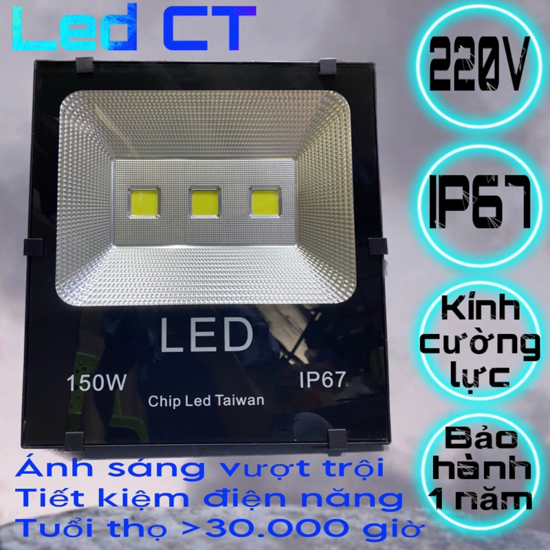 Đèn Pha Led 150W Thân Nhôm (Trắng, Vàng, Xanh dương, Xanh lá, Đỏ)