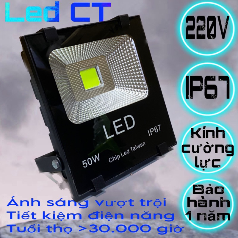 Đèn pha led 50W Thân Nhôm (Trắng, Vàng, Xanh lá, Xanh dương, Đỏ, Đổi màu)