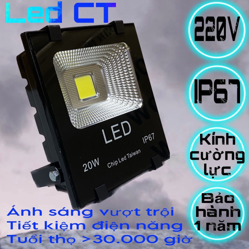 Đèn pha led 20W Thân Nhôm (Trắng, Vàng, Xanh lá, Xanh dương, Đỏ, Đổi màu)