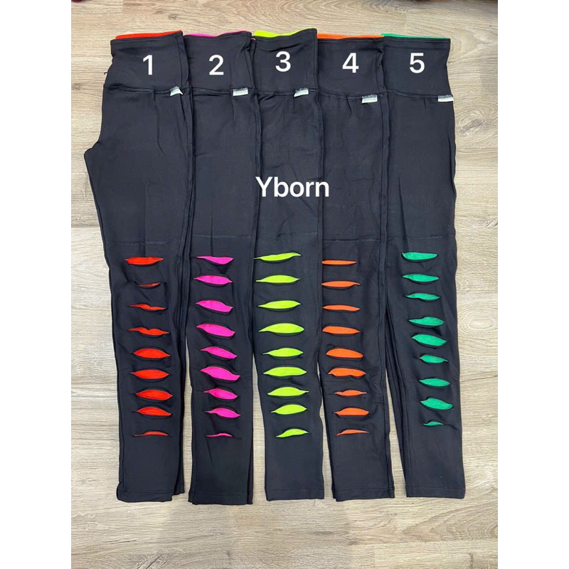Quần tập legging rách phối màu siêu chất hiệu Yborn