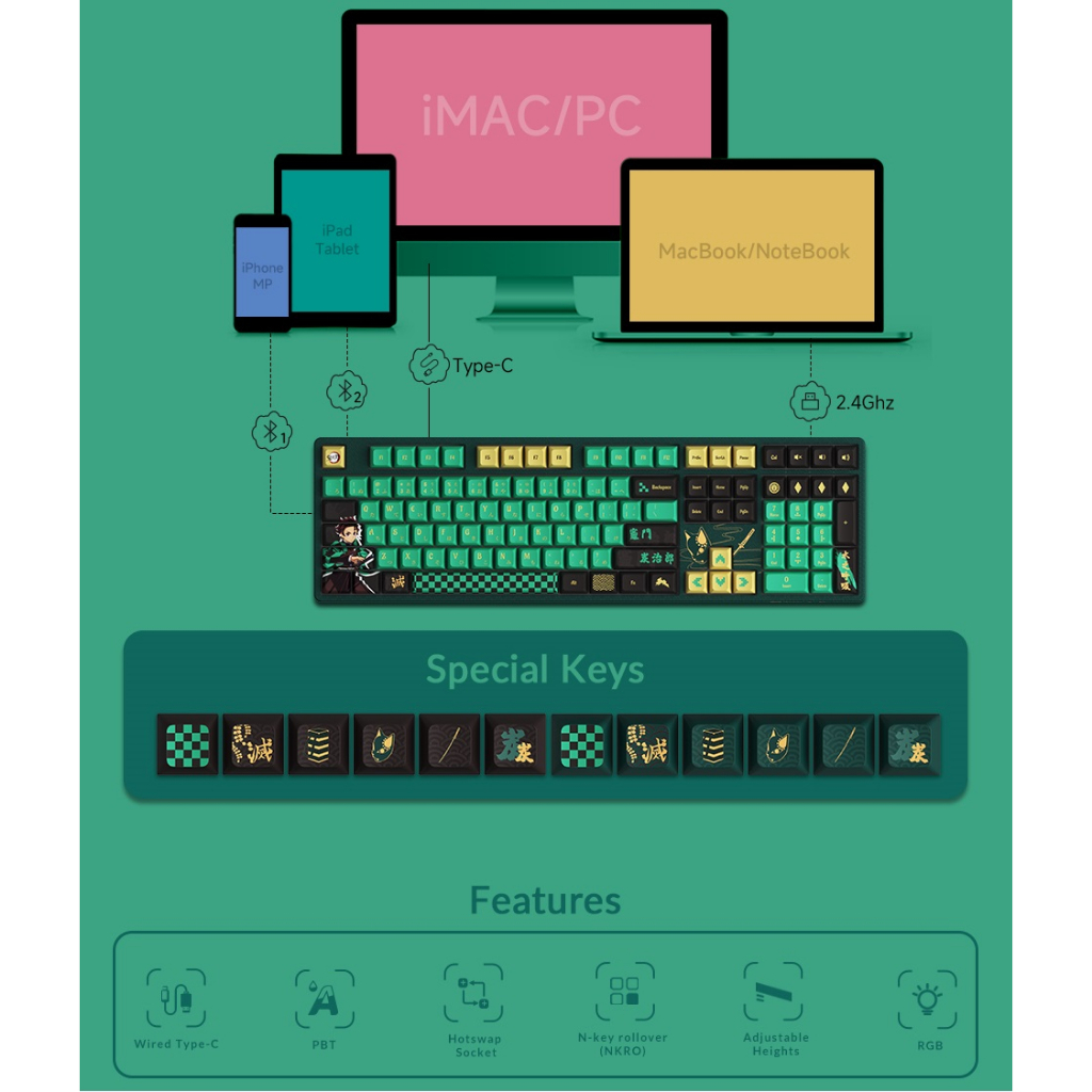 Bàn phím cơ AKKO 5108B Plus Demon Slayer – Kamado Tanjirou  | Chính hãng