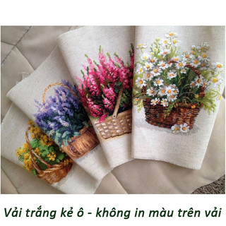 Tranh thêu chữ thập không in màu trên vải - bộ giỏ hoa