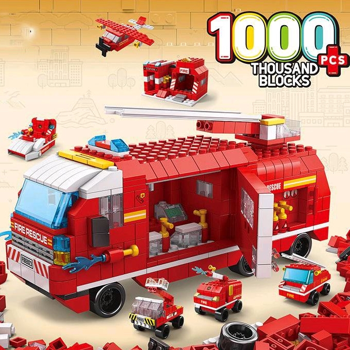Xe cứu hỏa 1000 Chi Tiết - Bộ đồ chơi trẻ em lắp ráp mô hình xe cứu hỏa, lắp ghép lính cứu hỏa dochoilapghep