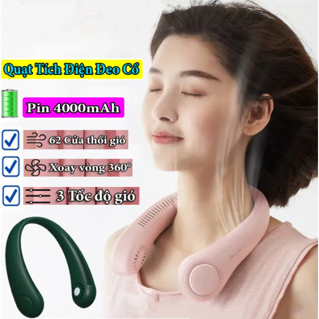 Quạt điều hòa mini đeo cổ chính hãng Parrot A206 pin khủng 4000mAh loại tốt sạc tiện lợi cổng USB