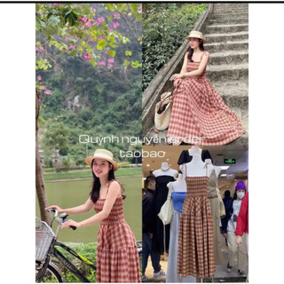 Váy 2 dây maxi chun ngực dáng dài xòe
