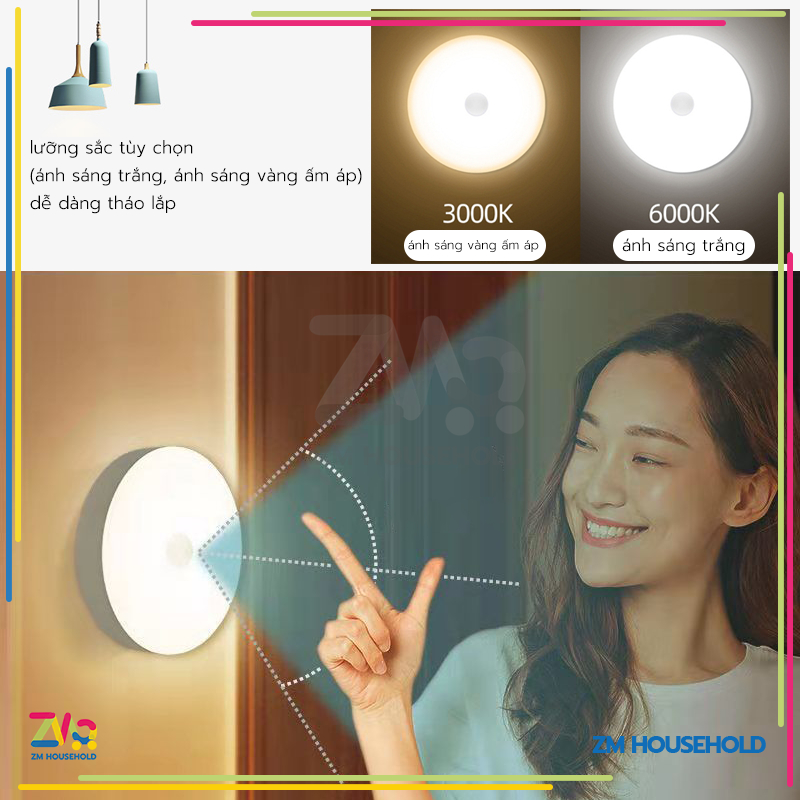 Đèn Cảm Ứng Chuyển Động, Đèn Led Dán Tường Cảm BiếnThông,Minh Gắn Tủ Quần Áo, ứng trong đêm có người đi qua tự động sáng | BigBuy360 - bigbuy360.vn