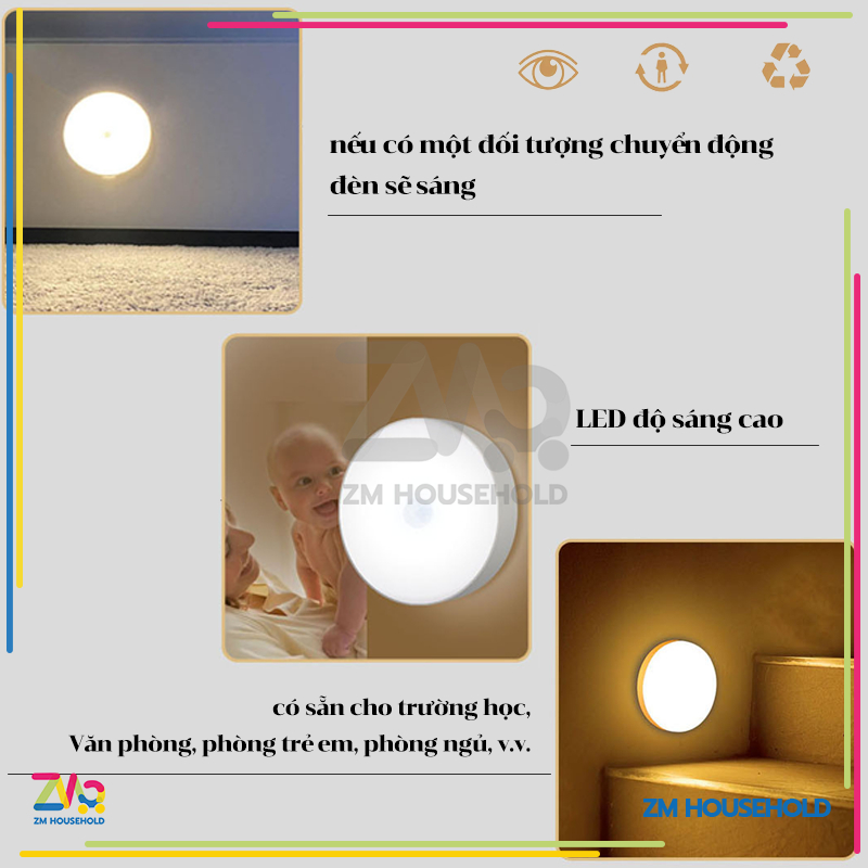Đèn Cảm Ứng Chuyển Động, Đèn Led Dán Tường Cảm BiếnThông,Minh Gắn Tủ Quần Áo, ứng trong đêm có người đi qua tự động sáng | BigBuy360 - bigbuy360.vn