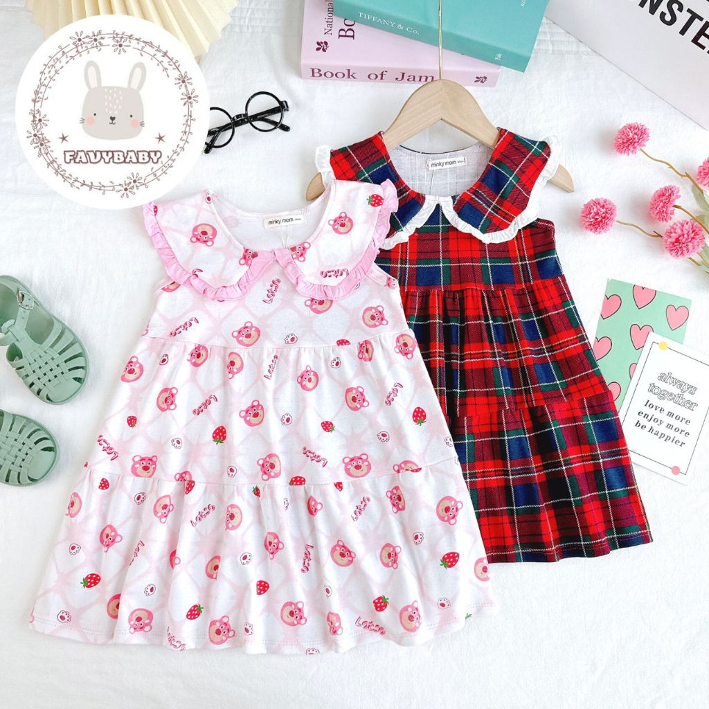 Váy Đầm MINKY MOM Bé Gái Vải Cotton Xuất Đẹp Hoa Văn Nhí Xinh Xắn Bé Đi Học Đi Chơi Trẻ Em 0 1 2 3 4 5 Tuổi - Favybaby