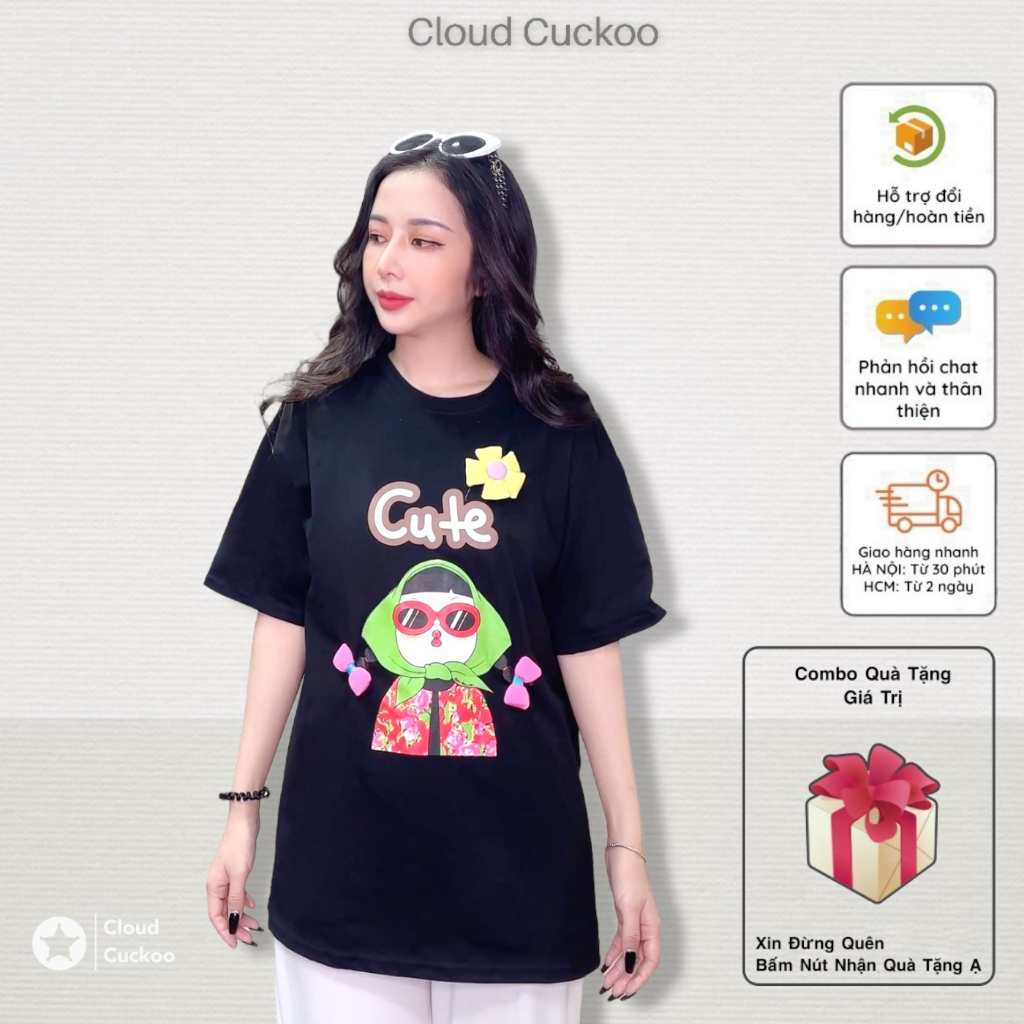 Áo Thun Nữ Hình Cô Gái Đội Khăn Đính Hoa Bông Thêu Nổi Chất Cotton Khô Bền Đẹp Đứng Dáng - Mã Số: AT827630
