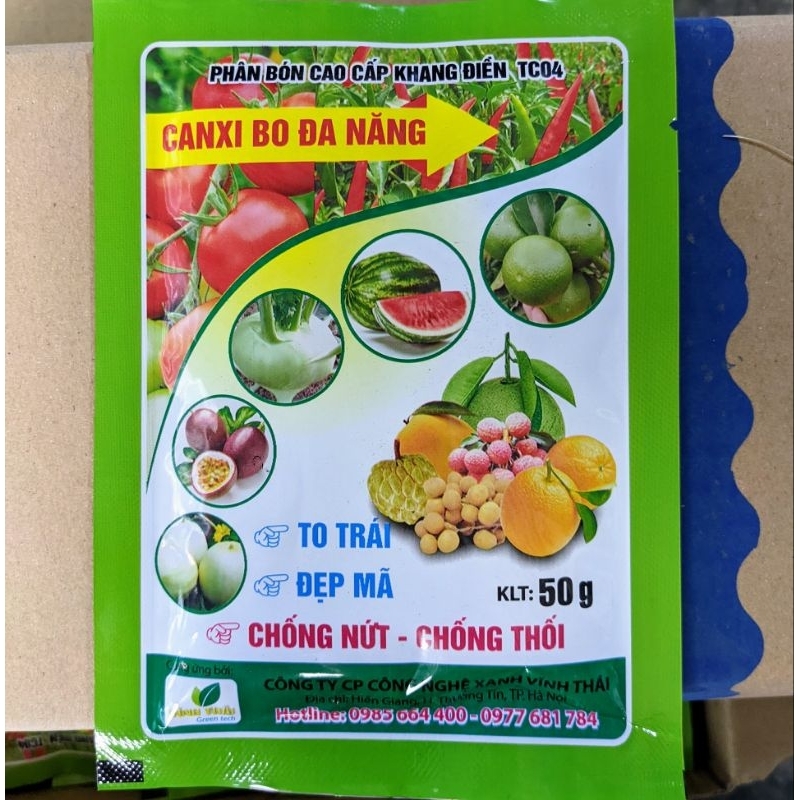 Phân bón canxi bo đa năng 50g. Chống nứt trái, rụng trái, giúp trái lớn căng bóng trái