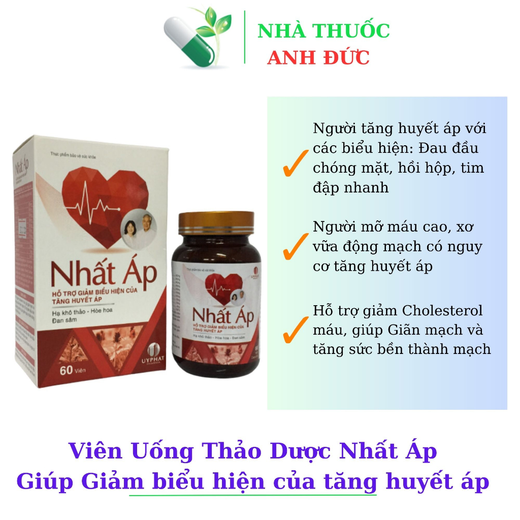 Nhất Áp Viên Uống Thảo Dược Giúp Giảm biểu hiện của tăng huyết áp, Hỗ trợ giảm Cholesterol máu, bền thành mạch