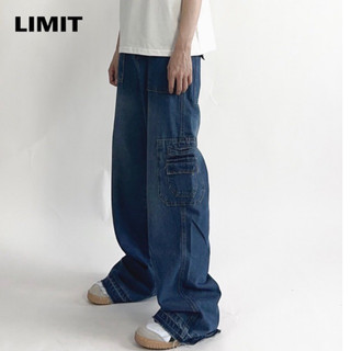 Quần jeans ống rộng túi hộp màu xanh đậm 1012 - box pocket jeans