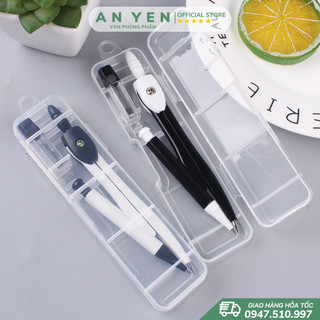 Bộ compa TẶNG KÈM HỘP NGÒI CHÌ KIM màu đen trắng nhựa bền bỉ nhỏ gọn chắc chắn tiện lợi
