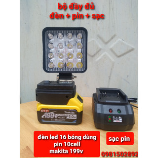 Đèn Led Dùng Pin 10cell makita, Đèn Led Siêu Sáng 16 Bóng, Đèn led dùng chân pin phổ thông
