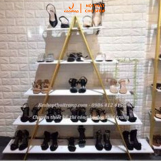 [Kho sào kệ shop ] Kệ khung sắt trưng bày shop mỹ phẩm, giày dép, nón, túi xách. Kệ chữ A khung sắt, mặt ván gỗ. VNS-029