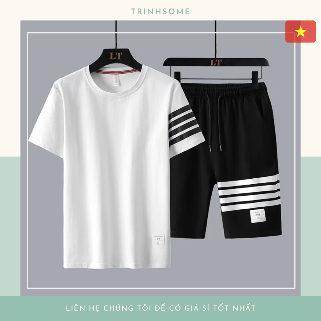 Bộ Nam hè thun lạnh mặc nhà , đồ bộ nam thể thao ngắn tay 3 sọc M02 đủ size S-->XXL