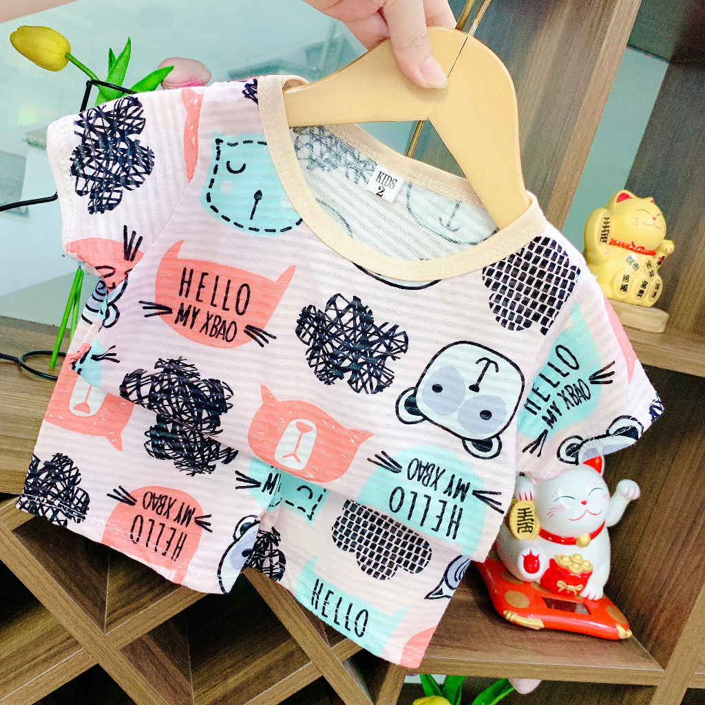 Bộ Cộc Tay Cotton Giấy Cho Bé Trai Bé Gái, Đồ Bộ Mùa Hè Chất Cotton Sợi Tre Cho Bé