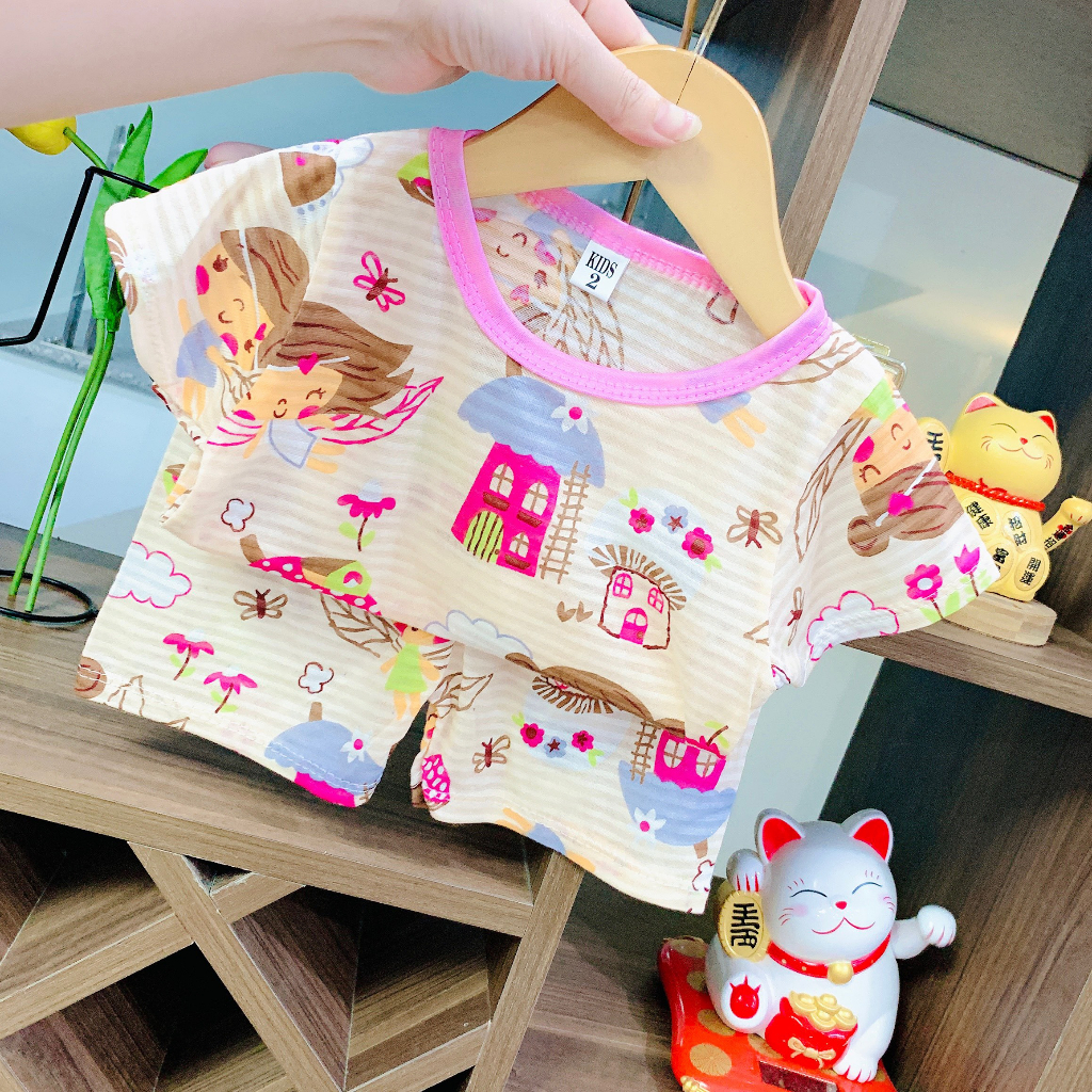 Bộ Cộc Tay Cotton Giấy Cho Bé Trai Bé Gái, Đồ Bộ Mùa Hè Chất Cotton Sợi Tre Cho Bé