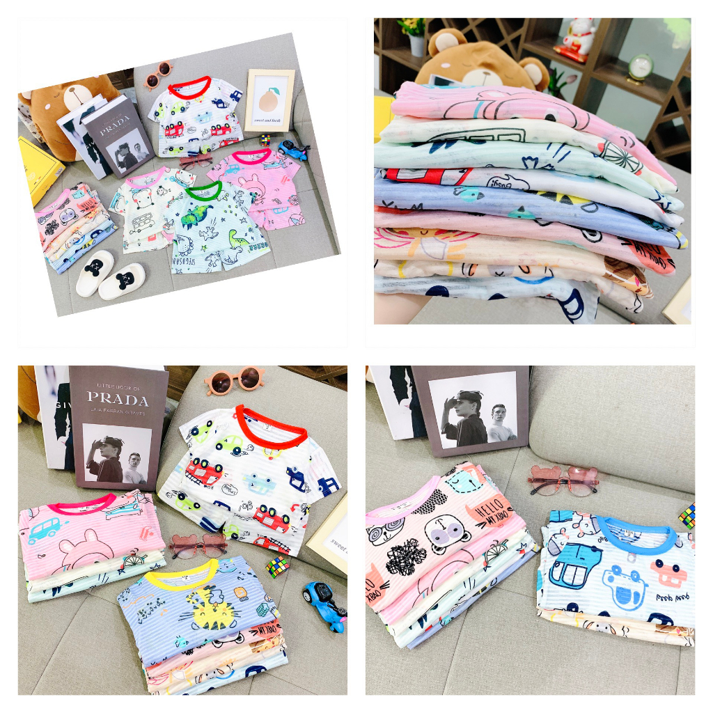 Bộ Cộc Tay Cotton Giấy Cho Bé Trai Bé Gái, Đồ Bộ Mùa Hè Chất Cotton Sợi Tre Cho Bé