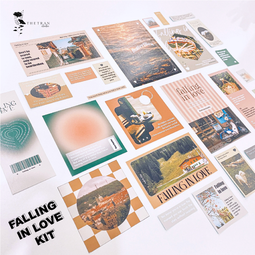 Bộ 25 postcard poster sticker nghệ thuật A6 decor phòng dán tường sổ tay / falling in love kit / thetranstudio