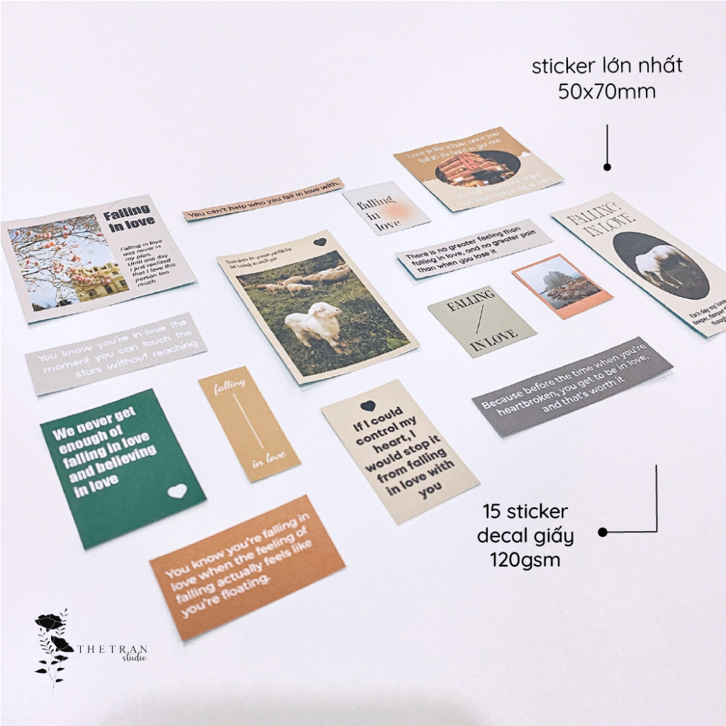 Bộ 25 postcard poster sticker nghệ thuật A6 decor phòng dán tường sổ tay / falling in love kit / thetranstudio