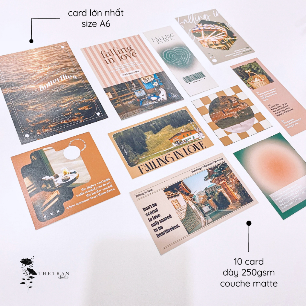 Bộ 25 postcard poster sticker nghệ thuật A6 decor phòng dán tường sổ tay / falling in love kit / thetranstudio