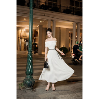 JANE DRESS - váy trễ vai xếp ly quạt sang chảnh, tiểu thư phù hợp đi tiệc, đi chơi dạo phố by Cherine