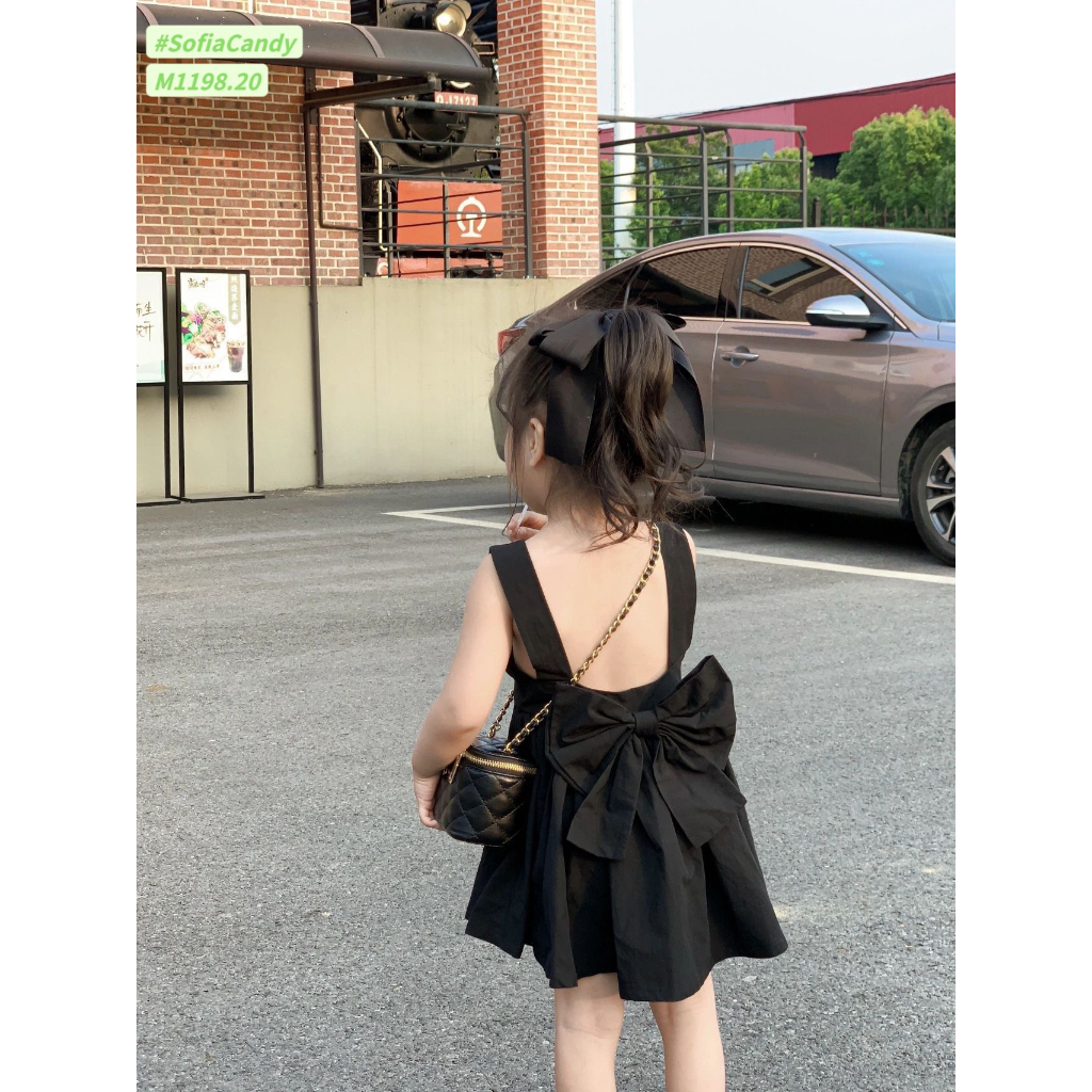 VÁY ĐEN 2 DÂY LƯNG NƠ siêu xinh cho bé gái