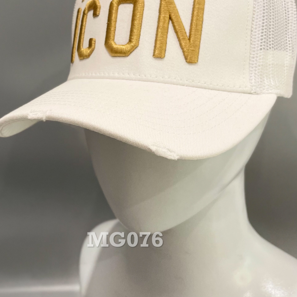 Nón kết Mũ lưỡi trai lưới Mesh Cap nam nữ thoáng khí màu trắng thêu chữ ICON DSQ màu vàng MG076