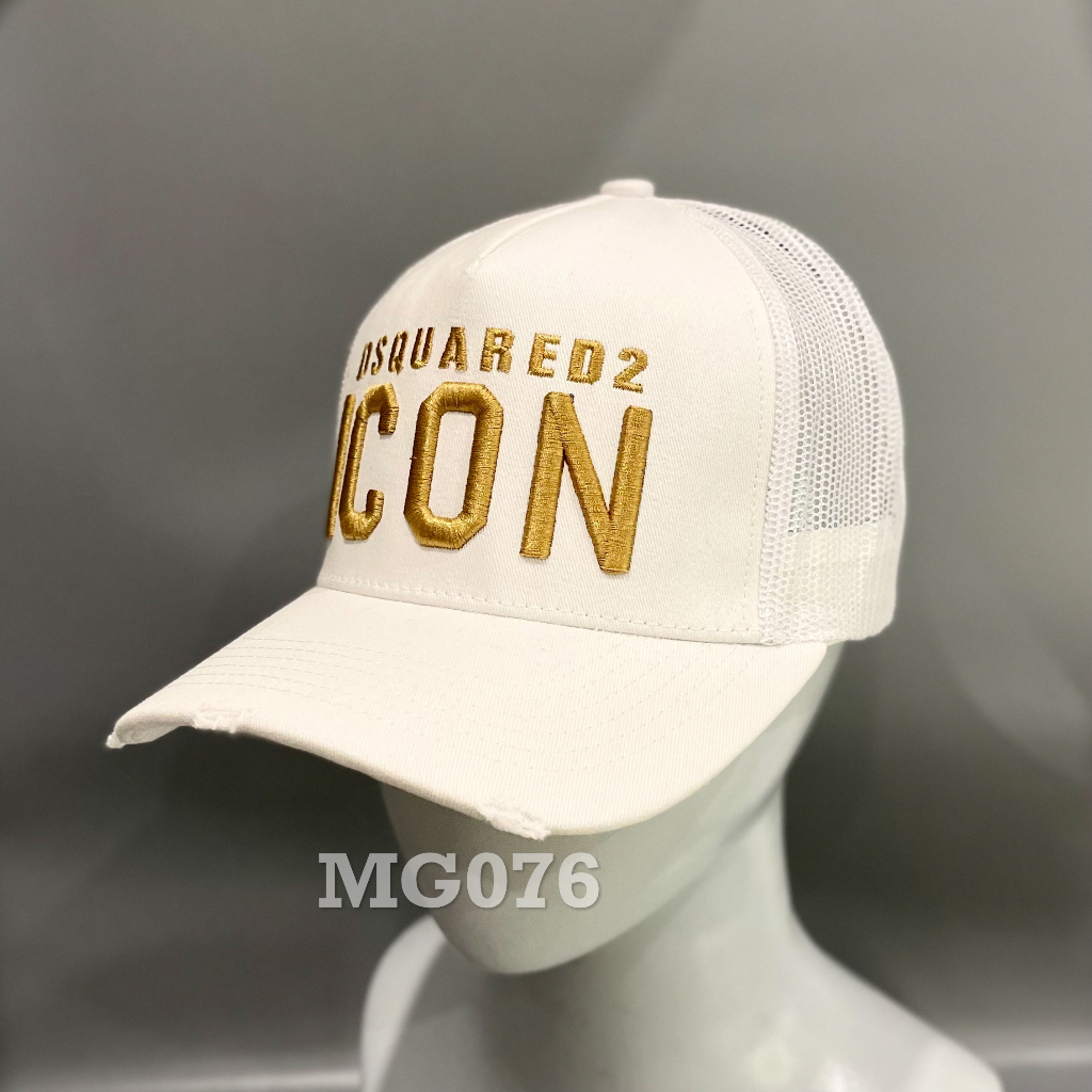 Nón kết Mũ lưỡi trai lưới Mesh Cap nam nữ thoáng khí màu trắng thêu chữ ICON DSQ màu vàng MG076