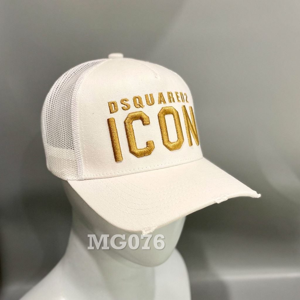 Nón kết Mũ lưỡi trai lưới Mesh Cap nam nữ thoáng khí màu trắng thêu chữ ICON DSQ màu vàng MG076