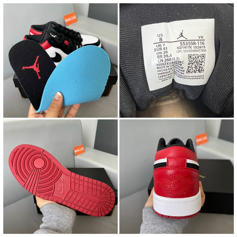 Giày sneaker Jordan 1 Low Black Toe - Bản Đẹp Fullbox