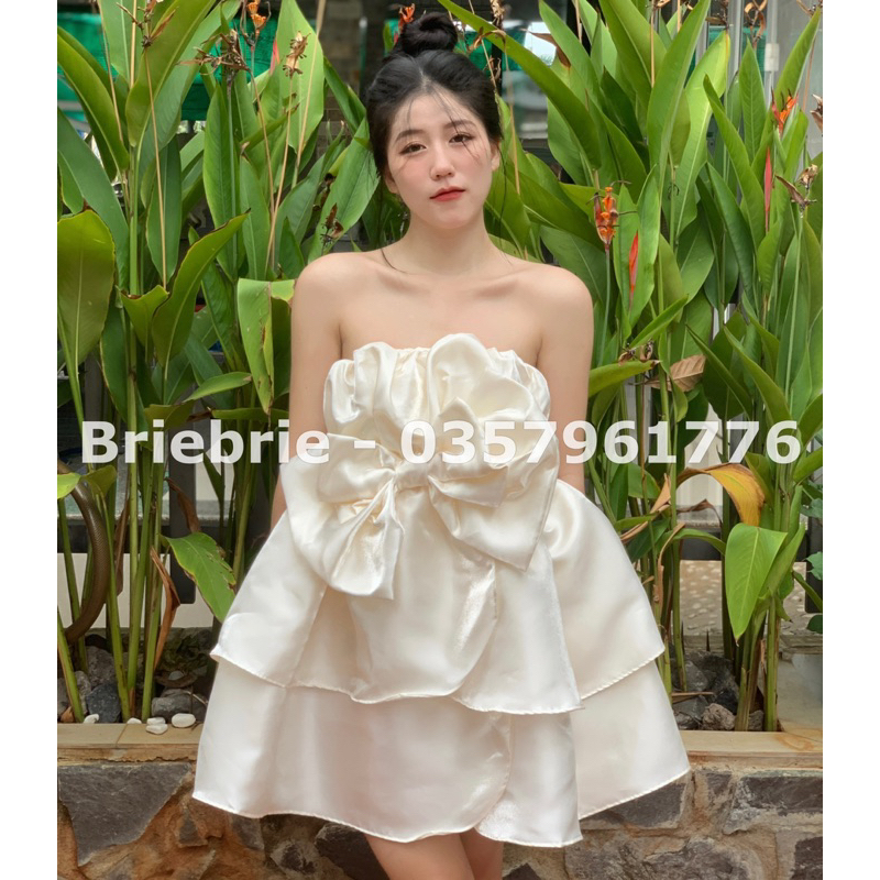 Đầm cúp ngực nơ Briebrie cao cấp chất liệu tafta,sang chảnh - 324