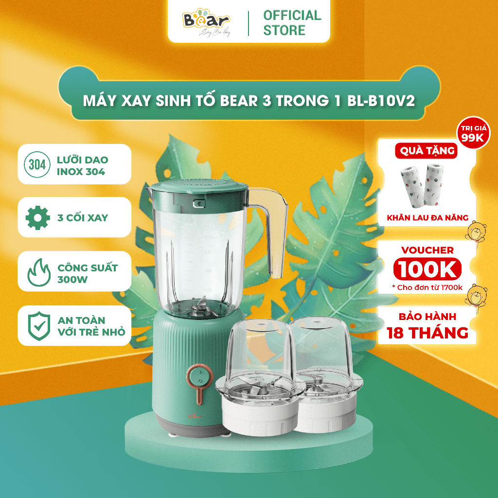 Máy Xay ăn Dặm Đa năng 3 Cối BEAR Xay Thịt, Xay Đồ Khô, Xay Đồ Ăn Dặm Công Suất Lớn BL-B10V2