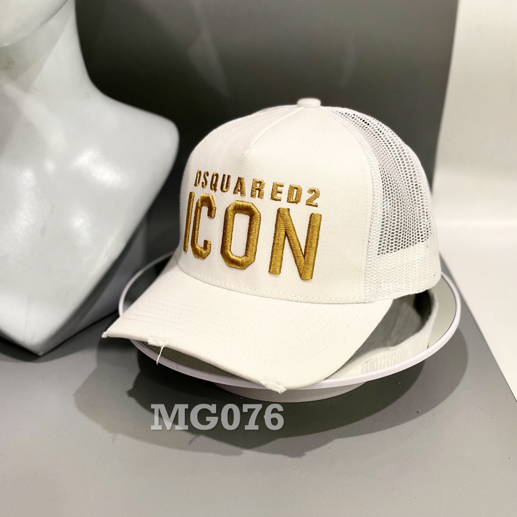 Nón kết Mũ lưỡi trai lưới Mesh Cap nam nữ thoáng khí màu trắng thêu chữ ICON DSQ màu vàng MG076
